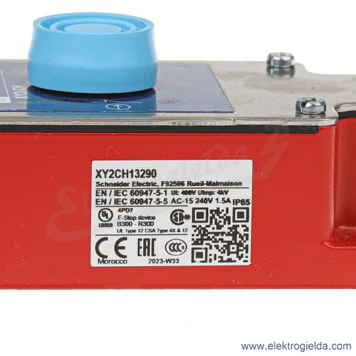 Łącznik bezpieczeństwa cięgnowy XY2CH13290 1NO+2NC, odryglowywanie za pomocą przycisku osłoniętego, PG 13.5, Preventa