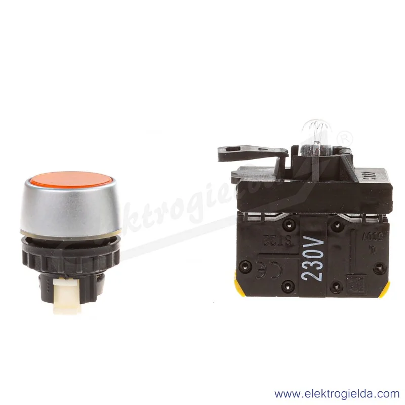 Przycisk sterowniczy kompletny ST22-KLG-10-230-BA9S\. ST22-KLG-230-10-Ba9s samopowrotny, żółty podświetlany, NO, 230VAC, IP65