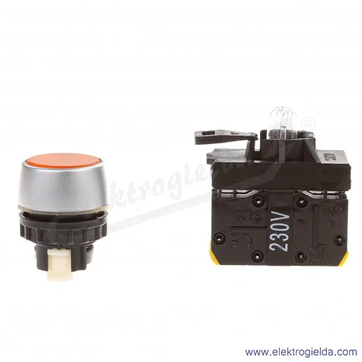 Przycisk sterowniczy kompletny ST22-KLG-10-230-BA9S\. ST22-KLG-230-10-Ba9s samopowrotny, żółty podświetlany, NO, 230VAC, IP65