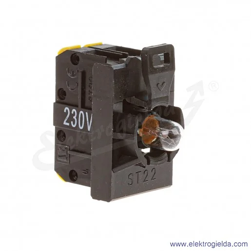 Przycisk sterowniczy kompletny ST22-KLG-10-230-BA9S\. ST22-KLG-230-10-Ba9s samopowrotny, żółty podświetlany, NO, 230VAC, IP65