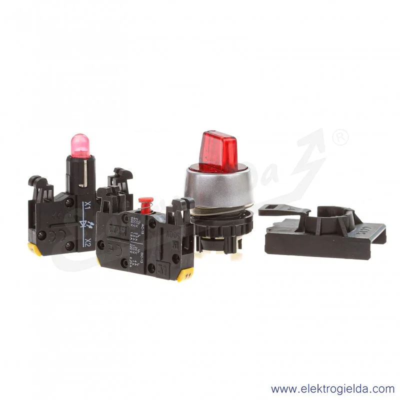 Przycisk sterowniczy kompletny ST22-PLC-220-01-LED\AC piórkowy dwupołożeniowy 0-1 podświetlany 230 LED czerwony
