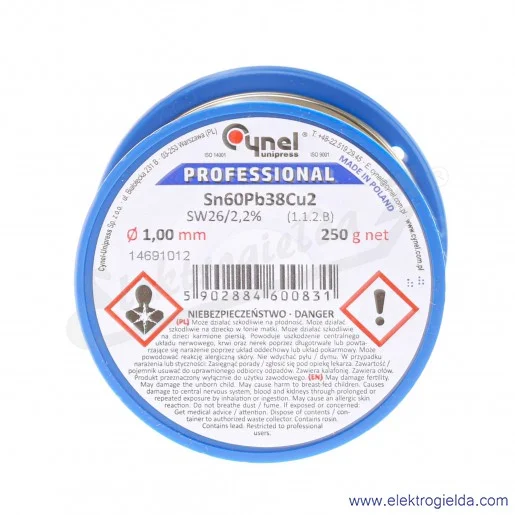 Spoiwo lutownicze LC60M2 średnica 1.0mm, 0.25KG
