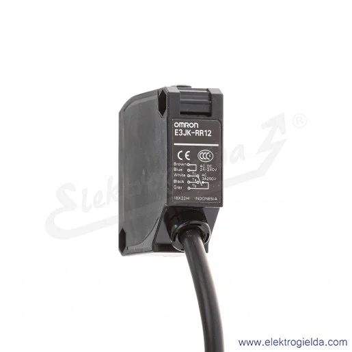 Czujnik refleksyjny E3JK-RR12 zasięg 10m, 24..240VAC/DC, SPDT Dark-ON i Light-ON, przewód 2m