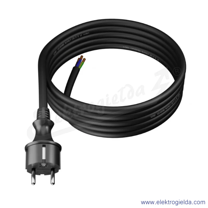 Kabel przyłączeniowy W-97193 S8 OW 2x1,5mm 3m czarny guma sznur przyłączeniowy z wtyczką