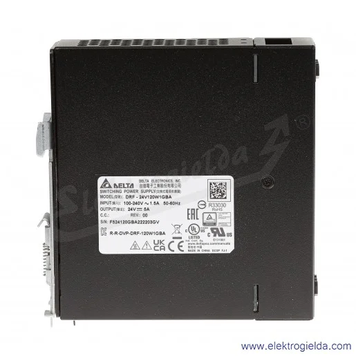 Zasilacz DRF-24V120W1GBA napięcie zasilania 90..264VAC lub 127..375VDC, napięcie wyjściowe 24VDC 5A, moc 120W, zaciski śubowe, m