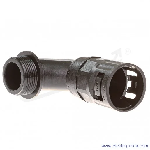 Dławnica kątowa E03DK-07070100601 SFKD 21 czarna poliamidowa do rur osłonowych, gwint PG21, średnica rury 28.5mm, IP66