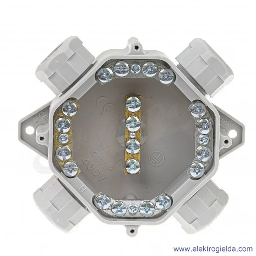 Puszka szara F1.0112 F11  IP67 4xPG16 z zaciskami 5x4mm2