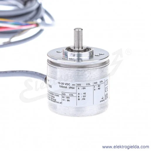 Enkoder inkrementalny KIS40-1342-1000, z wałkiem fi6mm, zasilanie 10-30VDC, Push-Pull, 1000impulsów/obrót, max częstotliwość 250