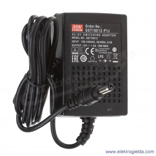 Zasilacz wtyczkowy GS18E12-P1J zasilanie 90-264VAC, wyjście 12V 0-1.5 18W