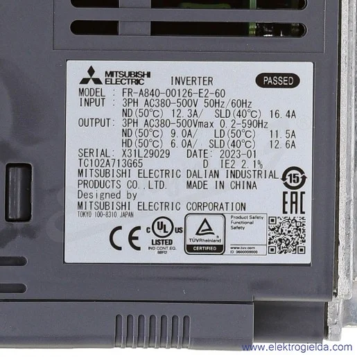 Falownik 297570 FR-A840-00126-E2-60 2.2-5.5kW 3x380-500V, 12A (3,7kW; 9A), IP20