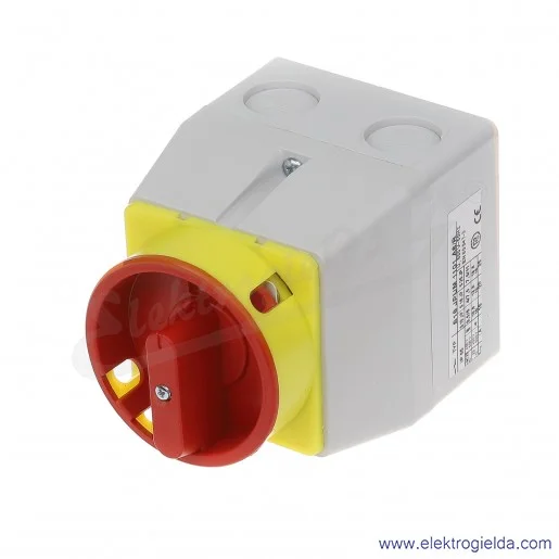Łącznik krzywkowy kłódka S16JPUM1101 A6R 16A 0-1 1P IP65 żółto-czerwony w obudowie