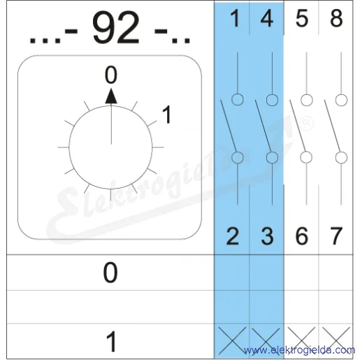 Schemat łącznika 4G25-92-PK /0-1/ 25A 4P