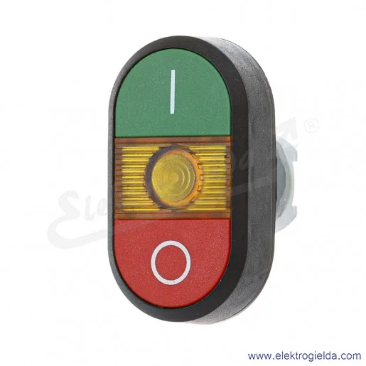 Napęd przycisku MPD211Y, podwójny, czerwony i zielony O/I, żółte podświetlenie, monostabilny, 22mm