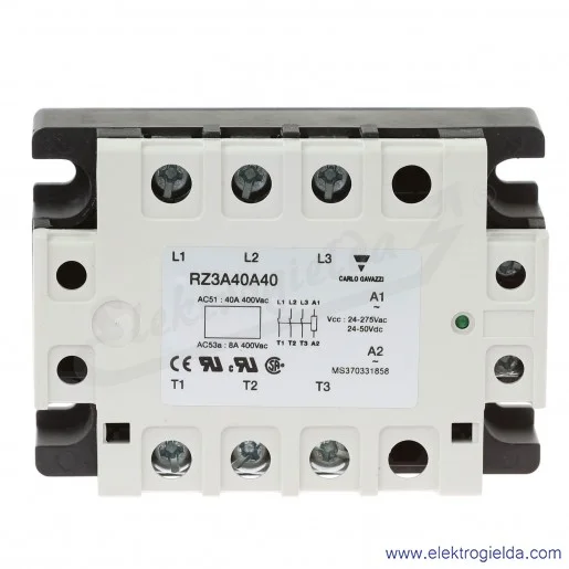 Przekaźnik półprzewodnikowy RZ3A40A40, 24-50VDC, 40A, 24..440VAC, 3-fazowy