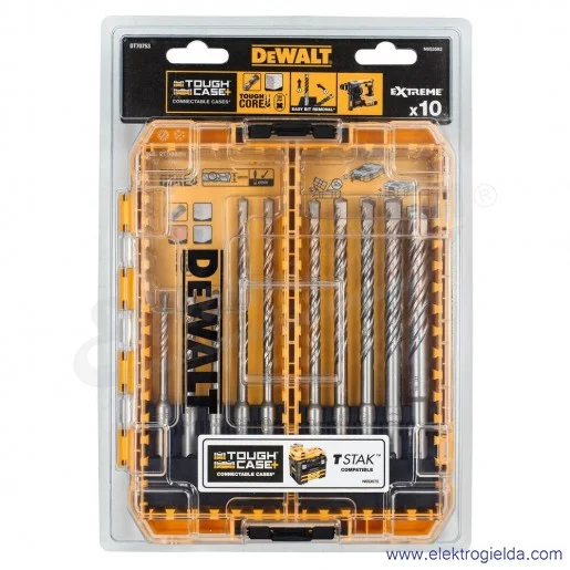 Zestaw 10 wierteł DT70753-QZ SDS+ 5,6,7,8,9,10,12mm