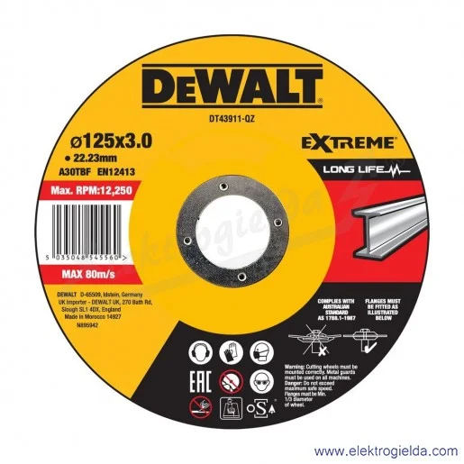 Tarcza do cięcia DT43911-QZ metalu 125X3,0X22,23