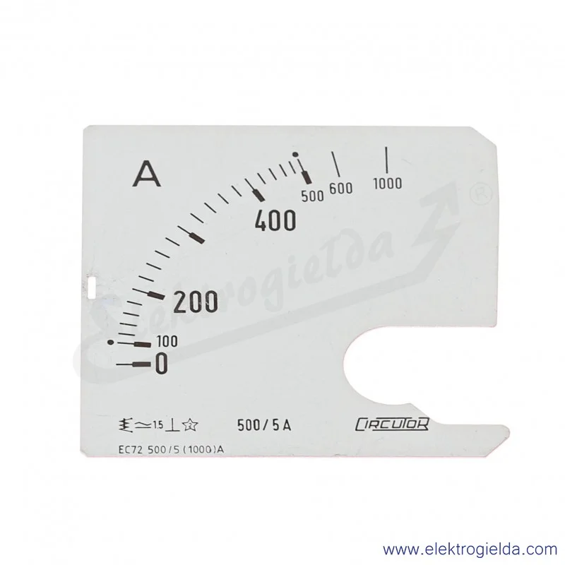 Skala amperomierza SEC72 500/5A, 72x72mm