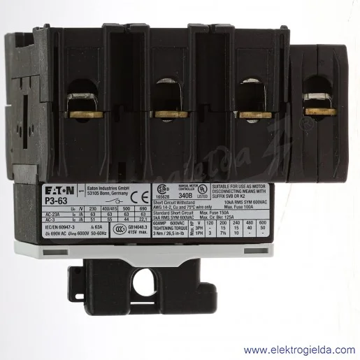 Rozłącznik izolacyjny 22267, P3-63/IVS/N, ON-OFF, 63A