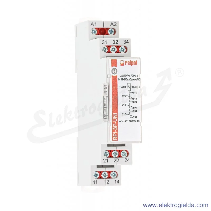 Przekaźnik elektromagnetyczny 863514 RPI-3P-UNI 3P, 12...240 VAC/DC na szynę TS-35