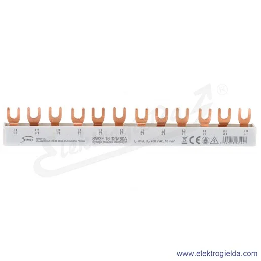 Szyna łączeniowa 81994006 SW3F 16 12 modułów 80A, widełkowa 3-fazowa 16mm2