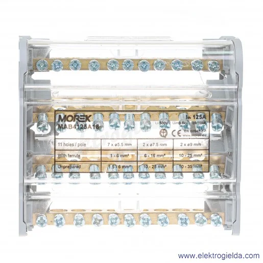 Blok rozdzielczy MAB4125A18 4P 125A-11 Moblock 2x35+2x25+7x6mm