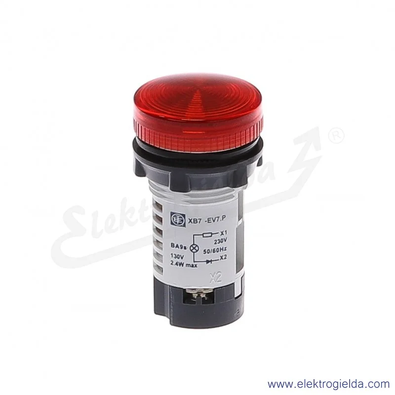 XB7EV74P Lampka sygnalizacyjna czerwona 230VAC  z żarówką