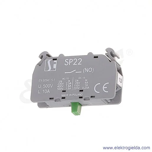 Zestyk NO do serii SP22, zaciski śrubowe, montaż na tylnej ścianie