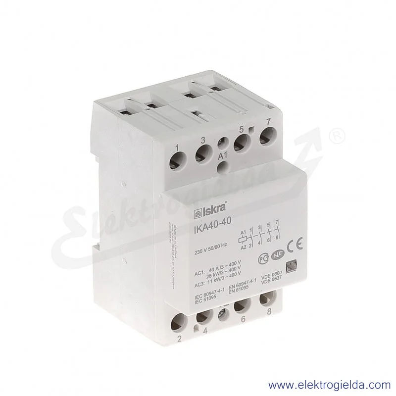 Stycznik instalacyjny modułowy, 30.045.518, IKA40-40, 4z, 40A, 230V AC Stycznik instalacyjny modułowy, 30.045.518, IKA40-40, 4z, 40A, 230V AC