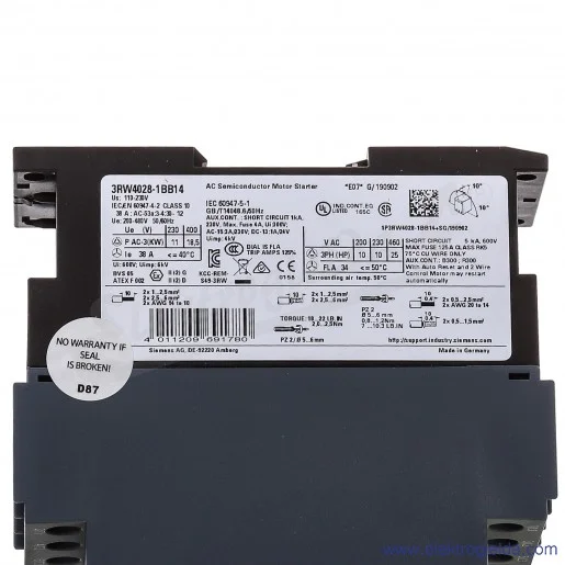 Softstart 3RW4028-1BB14 38A, 18.5KW/400V, AC 200-480V, AC/DC 110-230V, ROZMIAR S0 Softstart 3RW4028-1BB14 38A, 18.5KW/400V, AC 200-480V, AC/DC 110-230V, ROZMIAR S0