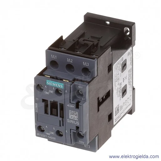 Stycznik 3RT2027-1AD00, AC-3, 15 KW/400 V, 1 NO+1 NC, AC 42 V 50HZ, 3-BIEG., wielkość S0 Stycznik 3RT2027-1AD00, AC-3, 15 KW/400 V, 1 NO+1 NC, AC 42 V 50HZ, 3-BIEG., wielkość S0