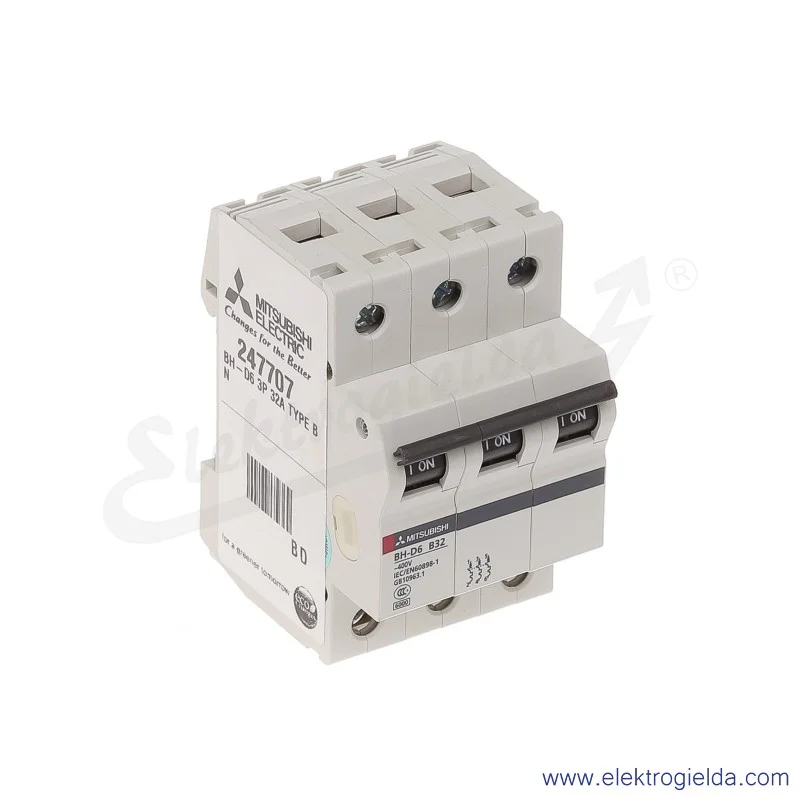 Wyłącznik instalacyjny, BH-D6, 3P, 32A, TYP B Wyłącznik instalacyjny, BH-D6, 3P, 32A, TYP B