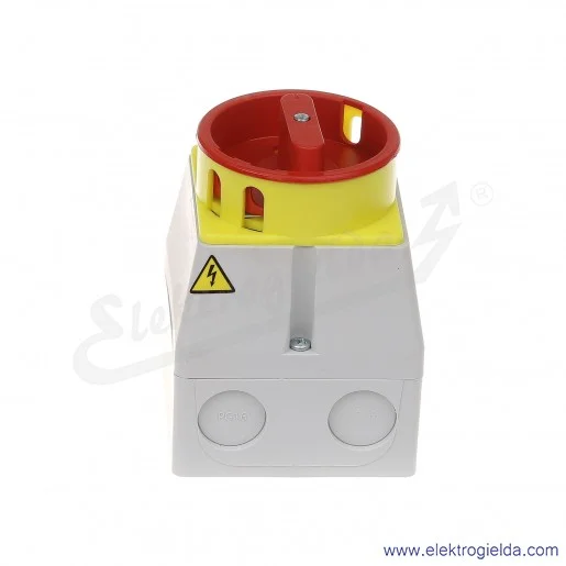 Łącznik krzywkowy kłódka S16JPUM1101 A6R 16A 0-1 1P IP65 żółto-czerwony w obudowie Łącznik krzywkowy kłódka S16JPUM1101 A6R 16A 0-1 1P IP65 żółto-czerwony w obudowie