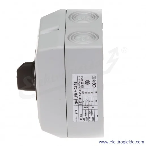 Łącznik krzywkowy S40JPD1103 A6 40A 0-1 3P IP65 w obudowie Łącznik krzywkowy S40JPD1103 A6 40A 0-1 3P IP65 w obudowie
