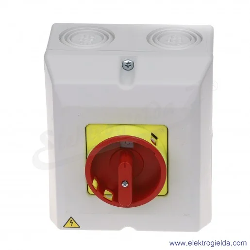 Łącznik krzywkowy kłódka S63JPU1103 A6R 63A 0-1 3P IP65 żółto-czerwony w obudowie Łącznik krzywkowy kłódka S63JPU1103 A6R 63A 0-1 3P IP65 żółto-czerwony w obudowie