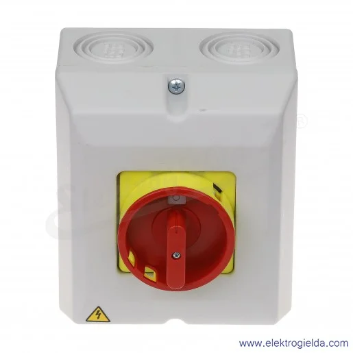 Łącznik krzywkowy kłódka S40JPU1103 A6R 40A 0-1 3P IP65 żółto-czerwony w obudowie Łącznik krzywkowy kłódka S40JPU1103 A6R 40A 0-1 3P IP65 żółto-czerwony w obudowie