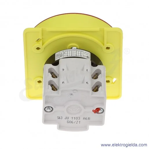 Łącznik krzywkowy pulpit/kłódka S63JU1103 A6R 63A 0-1 3P IP40 żółto-czerwony Łącznik krzywkowy pulpit/kłódka S63JU1103 A6R 63A 0-1 3P IP40 żółto-czerwony