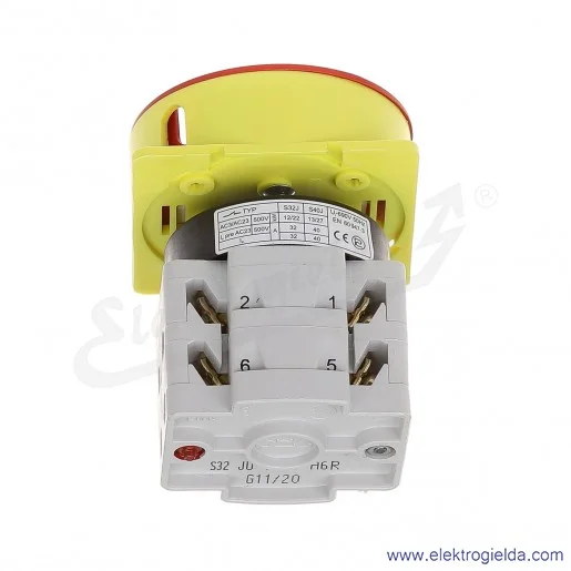 Łącznik krzywkowy pulpit/kłódka S32JU1103 A6R 32A 0-1 3P IP40 żółto-czerwony Łącznik krzywkowy pulpit/kłódka S32JU1103 A6R 32A 0-1 3P IP40 żółto-czerwony