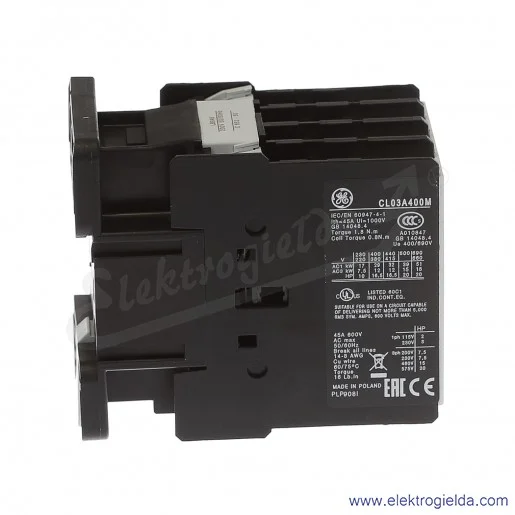 Stycznik CL03A400M6 230V AC 50/60 HZ, 12KW/400V AC-3, 45A AC-1, 4-polowy Stycznik CL03A400M6 230V AC 50/60 HZ, 12KW/400V AC-3, 45A AC-1, 4-polowy