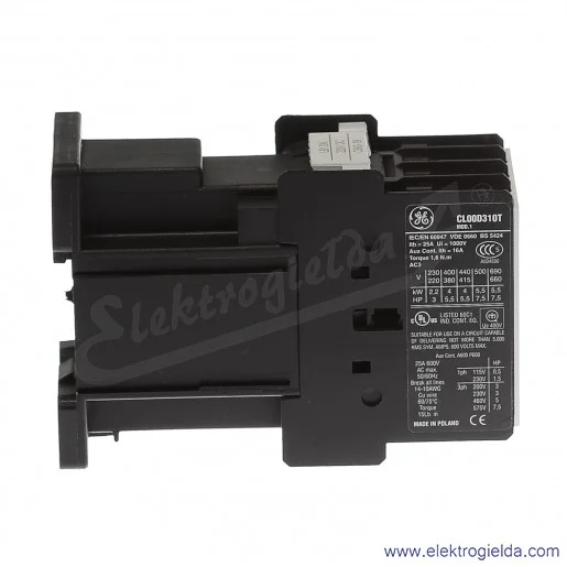 Stycznik CL00D310TN 220V DC, 1NO, 4KW/400V AC-3, 25A AC-1, 3-polowy Stycznik CL00D310TN 220V DC, 1NO, 4KW/400V AC-3, 25A AC-1, 3-polowy