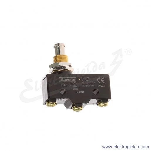 Wyłącznik krańcowy KSA4V trzpień wciskany metalowy, montaż głowicy śrubą M12 Wyłącznik krańcowy KSA4V trzpień wciskany metalowy, montaż głowicy śrubą M12