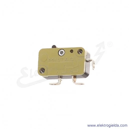 Wyłącznik krańcowy miniaturowy Miltac 10A styk przełączny, do lutowania, popychacz z tworzywa Wyłącznik krańcowy miniaturowy Miltac 10A styk przełączny, do lutowania, popychacz z tworzywa