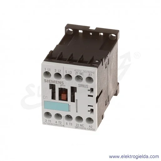 Stycznik 3RT1015-1AV02, 3 kW, 400VAC, 7A, 1NC Stycznik 3RT1015-1AV02, 3 kW, 400VAC, 7A, 1NC