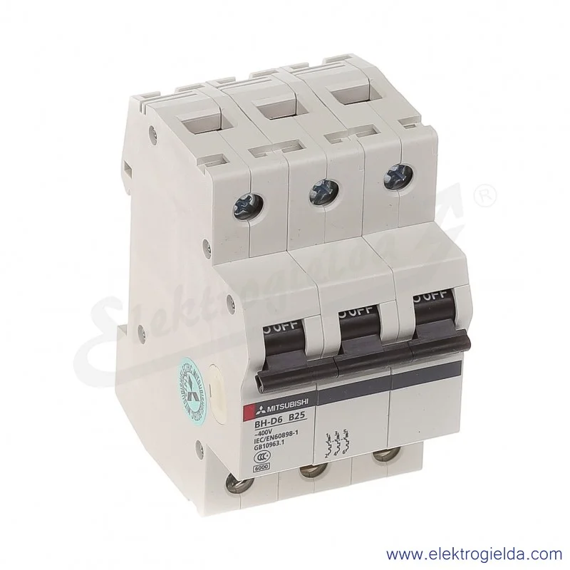 Wyłącznik instalacyjny BH-D6, 3P, 25A, TYP B Wyłącznik instalacyjny BH-D6, 3P, 25A, TYP B