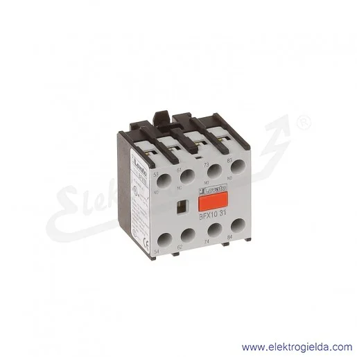 Styki pomocnicze BFX1031 3NO+1NC montaż czołowy, zaciski śrubowe, do styczników BF Styki pomocnicze BFX1031 3NO+1NC montaż czołowy, zaciski śrubowe, do styczników BF