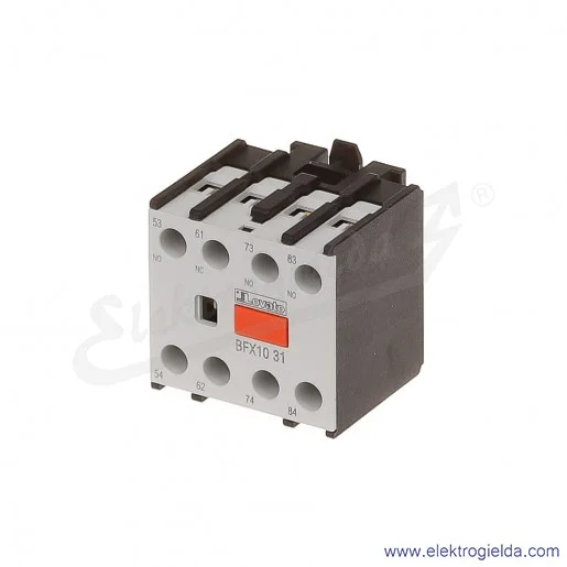 Styki pomocnicze BFX1031 3NO+1NC montaż czołowy, zaciski śrubowe, do styczników BF Styki pomocnicze BFX1031 3NO+1NC montaż czołowy, zaciski śrubowe, do styczników BF