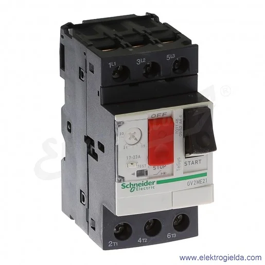 Wyłącznik silnikowy termomagnetyczny GV2ME21 napęd przyciskowy 17-23A zaciski skrzynkowe Wyłącznik silnikowy termomagnetyczny GV2ME21 napęd przyciskowy 17-23A zaciski skrzynkowe