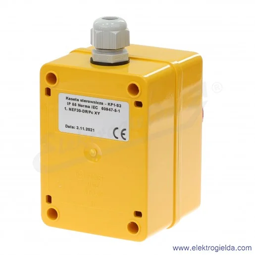 Kaseta sterownicza KP1-S3 żółta z przyciskiem awaryjnym NEF30-DRPcXY 1NO+1NC Kaseta sterownicza KP1-S3 żółta z przyciskiem awaryjnym NEF30-DRPcXY 1NO+1NC