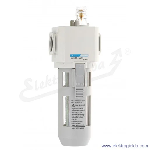 Smarownica MAL302-15A-BSP, G1/2, 0-10 Bar, miska 65 ml, punkt początkowy 60 l/min, Mindman Smarownica MAL302-15A-BSP, G1/2, 0-10 Bar, miska 65 ml, punkt początkowy 60 l/min, Mindman