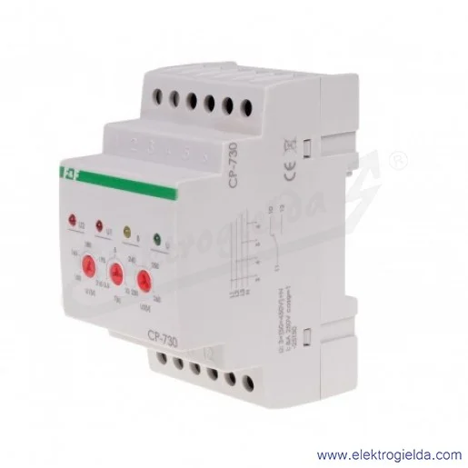 Przekaźnik kontroli napięcia CP-730, 3×50-400V+N, Io 10a, montaż na szyne DIN