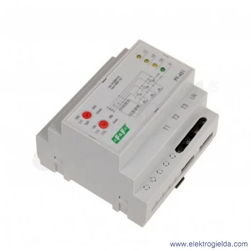 Przekaźnik kontroli faz PF-451,3x230V+N, 16A, z regulowanym dolnym(150V do 210V) i górnym(230V do 260V) progiem zadziałania, mon